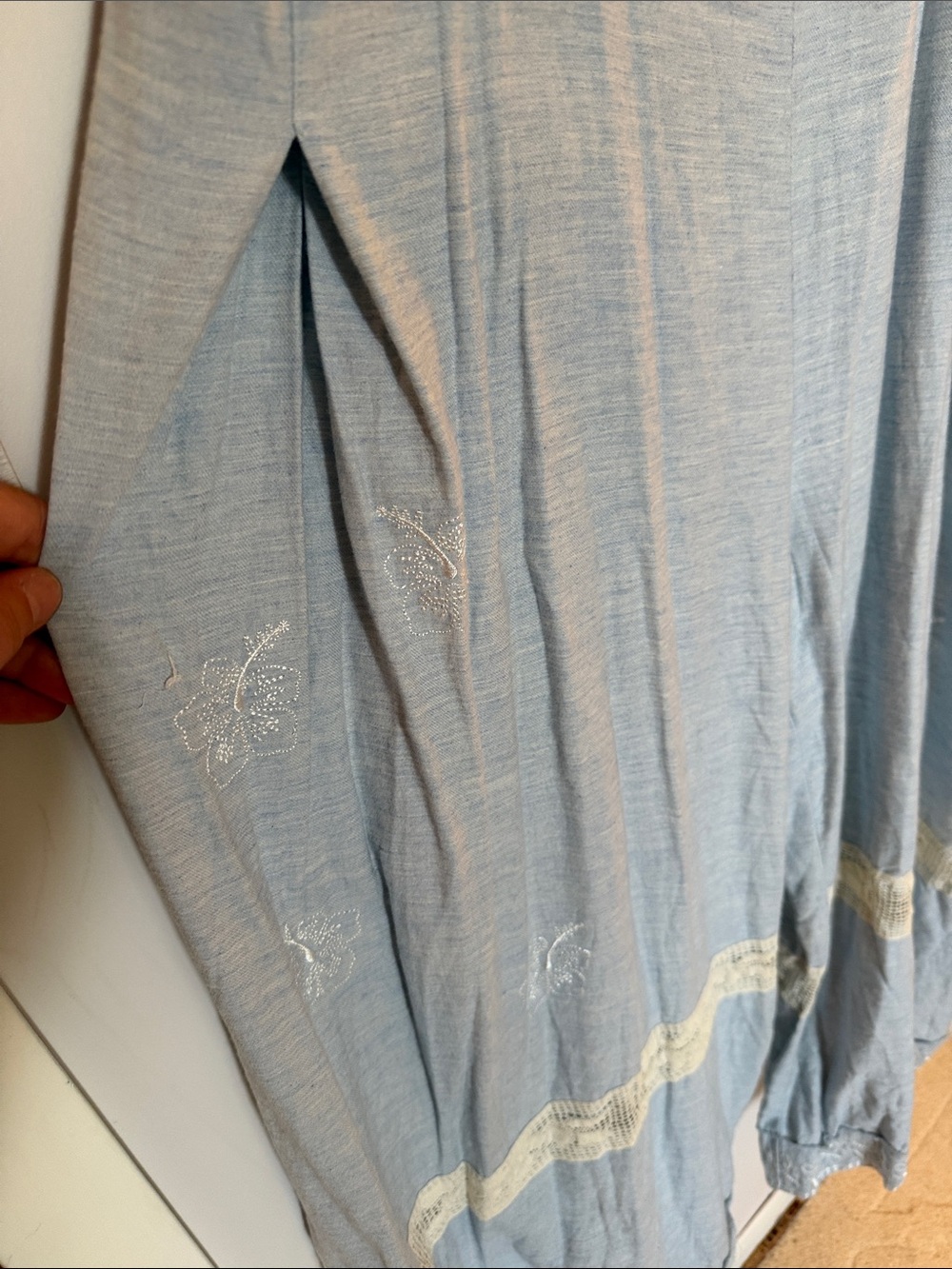 POL Boho Wide-Leg Overalls in Light Blue with Crochet Detailing - Picture 6 of 16